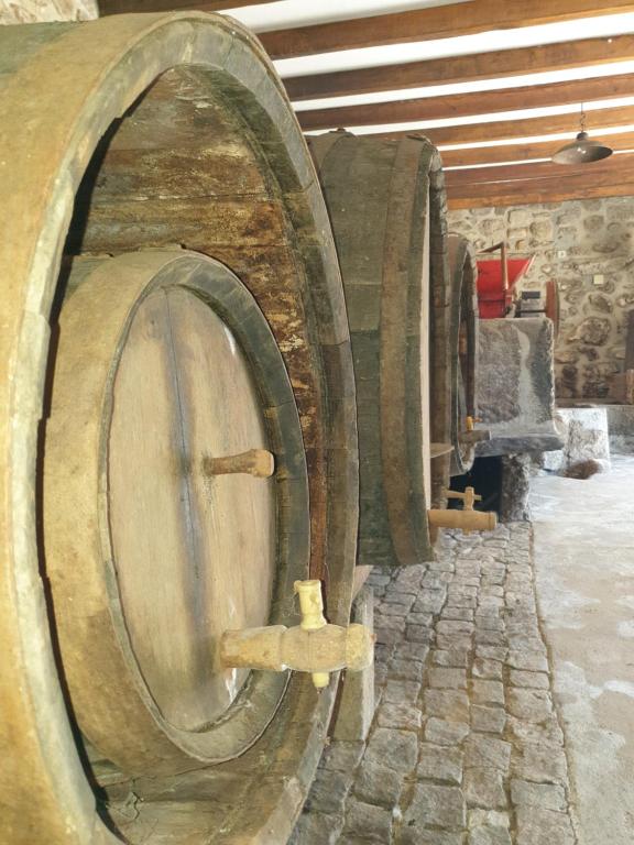 Adega tradicional com pipas de madeira